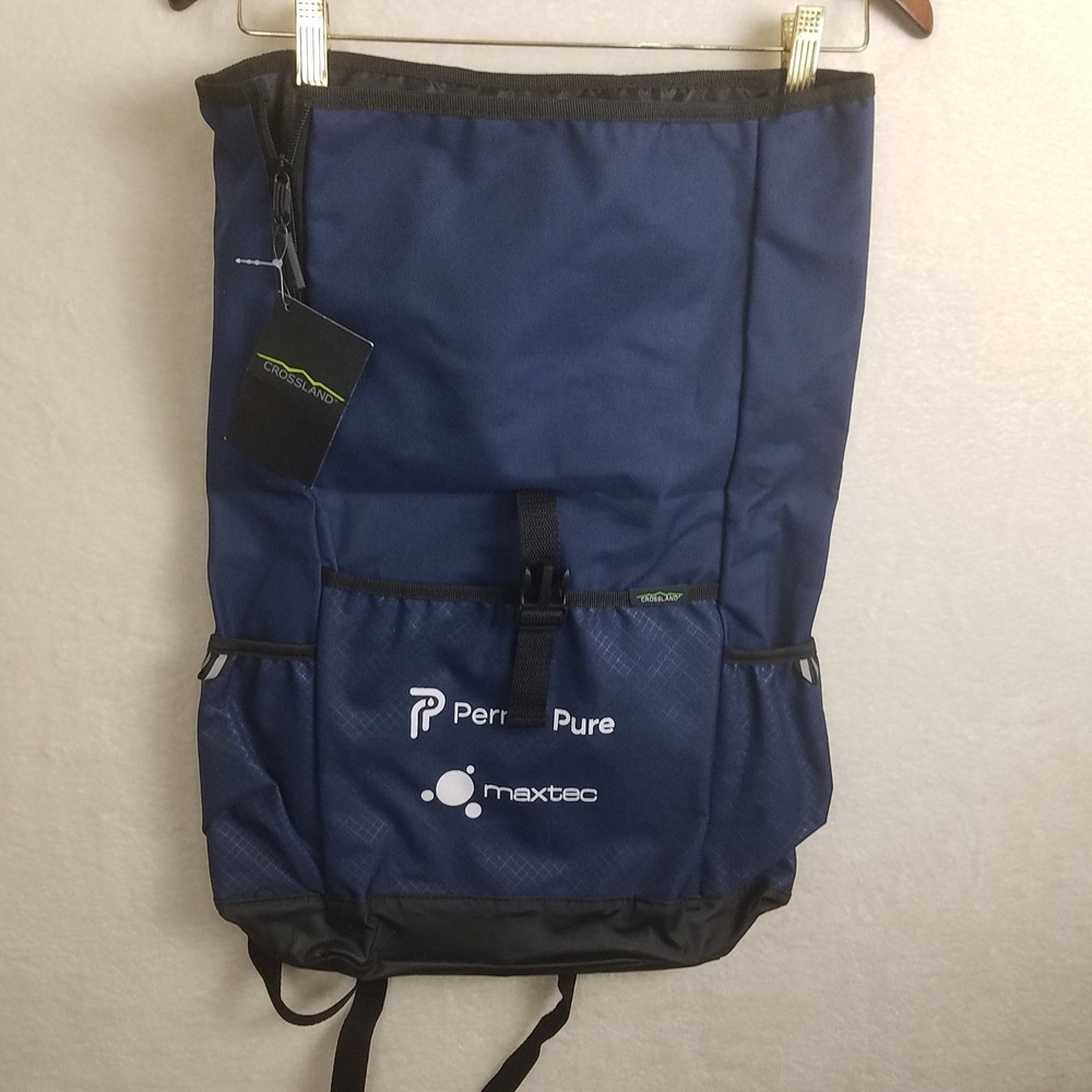Crossland Perma Pure Maxtec Navy Blue Roll‎ Top Backpack laptop sleeve NWT
